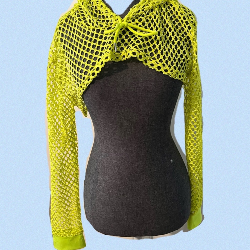 Neon Green Mesh Long-Sleeve Top w: Hood (color= closer to neon yellow)